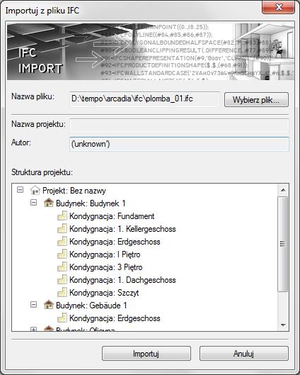 Współpraca z innymi programami W powyższym oknie znajdują się informacje o tym, co zawiera wybrany projekt. Po wybraniu opcji Importuj zostanie załadowany do programu.