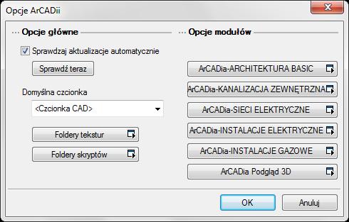 Opcje OPCJE System ArCADia posiada okno ustawień programu dla rysunków wykonanych we wszystkich nakładkach lub konkretnie zdefiniowanych np. ArCADii-ARCHITEKTURZE BASIC.