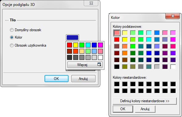 W przypadku zmiany barwy tła na jednolity Kolor należy zaznaczyć pole Kolor i kliknąć na przycisk koloru.