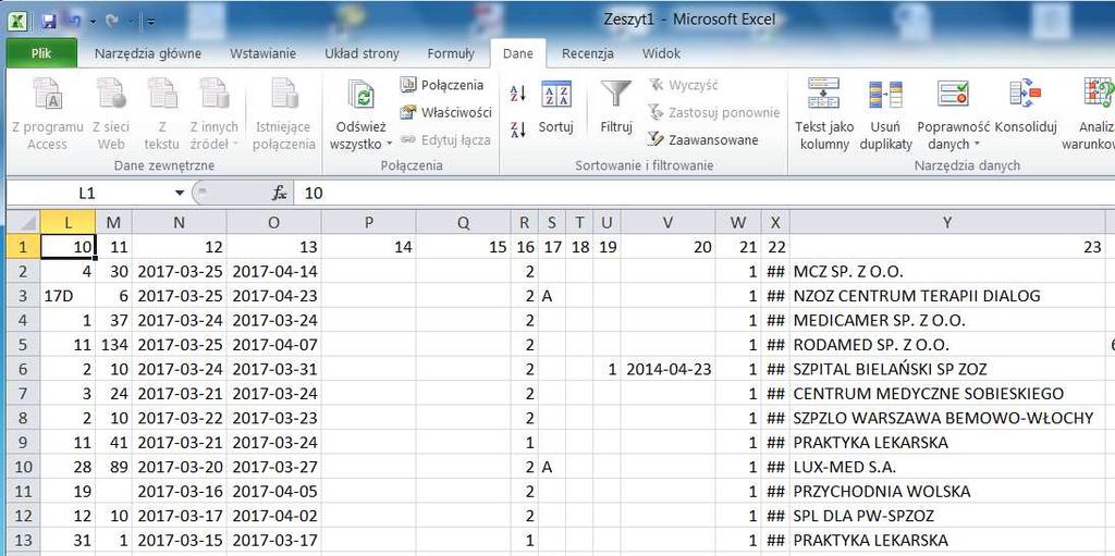 40 Praca z danymi W celu poprawnego importu pliku.csv do programu Excel należy ustawić stronę kodowania polskich znaków UTF-8 np. na kodowanie 65001 Unicode (UTF -8).
