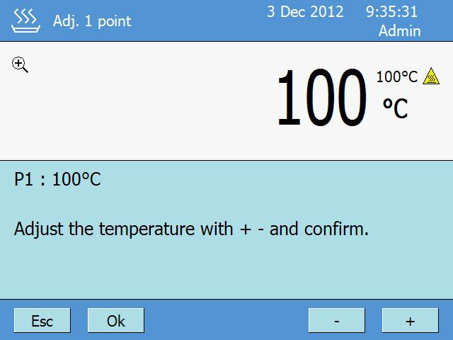 Justowanie temperatury zostanie zakończone po ok. 15 minutach. Porównać wartość temperatury wyświetlaną na termometrze z temperaturą modułu grzewczego.
