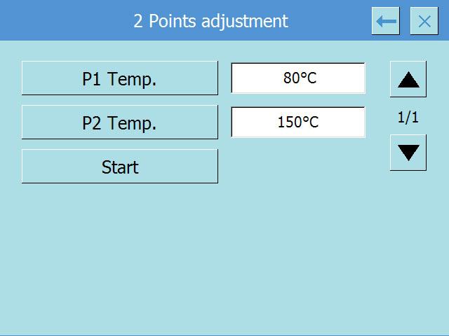 3. Dwupunktowe justowanie temperatury Justowanie 2-punktowe Nacisnąć przycisk. Zostanie wyświetlone zapytanie o hasło. Wprowadzić hasło 1122 i potwierdzić, naciskając przycisk.