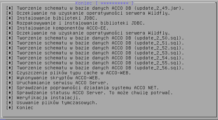 62 ACCO NET SATEL 36. Zostanie wyświetlone podsumowanie procesu aktualizacji oraz informacje dotyczące statusu zainstalowanego systemu ACCO NET. Zaznacz OK i naciśnij ENTER. 37.