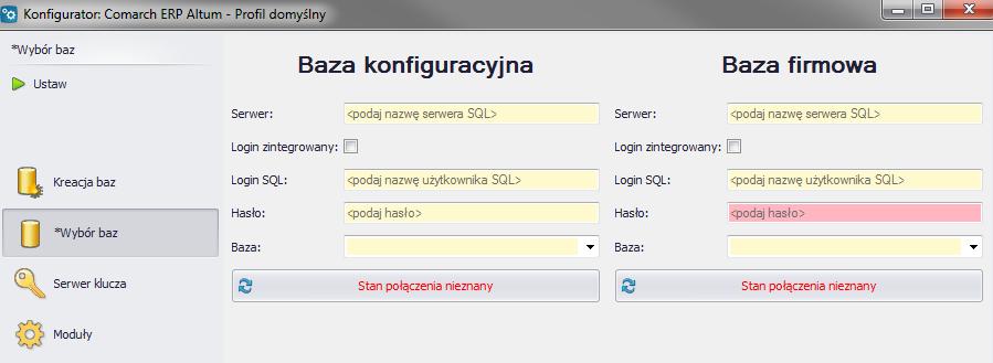 5.4.1. Konfiguracja baz Jeżeli nie zostały wcześniej wykreowane bazy, to należy wykonać kreację na zakładce Kreacja baz.