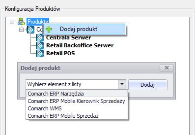 Rys. 124 Drzewo produktów Do wybranego produktu można dodać odpowiednie komponenty.