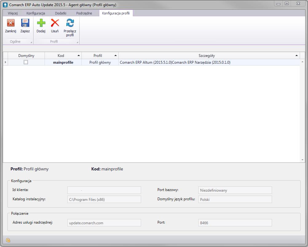 9. Profile W aplikacji Comarch ERP Auto Update została udostępniona funkcjonalność Profili, która umożliwia instalacje kilku wersji produktów na jednej maszynie.