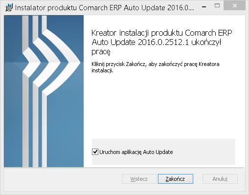 Rys. 6 Zakończenie instalacji Comarch ERP Auto Update Zamknięcie powyższego okna z zaznaczoną opcją