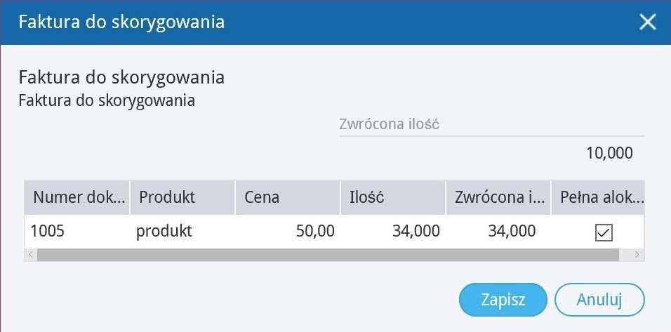 aby wystawić fakturę korektę dotyczącą sprzedaży, należy wybrać z listy już zaksięgowanych