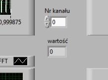 Wybór czujnika, z którego aktualnie rejestrowany jest sygnał dokonywany jest poprzez ustawienie wartości numeru kanału od 0 do 3 w okienku wyboru zlokalizowanym w środkowej części