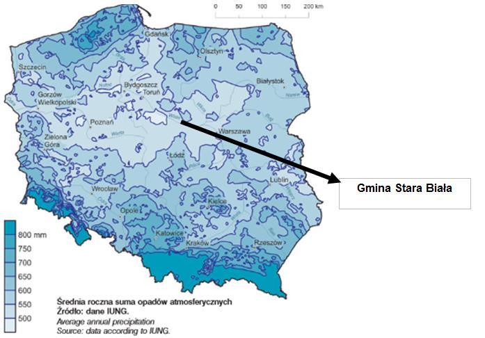 Rysunek 8. Średnia roczna suma opadów atmosferycznych w Polsce Źródło: Warunki naturalne rolnictwa, Dane IUNG POŻARY Skutkiem długotrwałej suszy mogą być również pożary lasów.