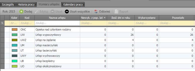 Moduł urlopów i absencji Aplikacja posiada możliwość dodawania absencji