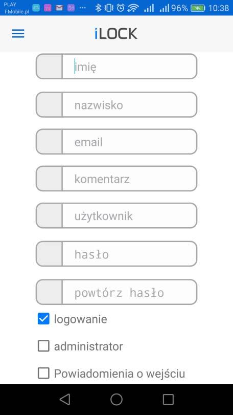 8 S trona 5. Dodawanie użytkownika W oknie Dodaj użytkownika" należy uzupełnić wszystkie dane oraz wybrać stopień dostępu danego użytkownika.