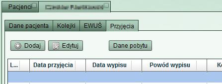 W celu usunięcia pacjenta z kolejki należy otworzyć widok Pacjenci z menu Przyjęcia i wizyty, a następnie wyświetlić jego dane (p. rozdział Pacjenci - wyszukiwanie zaawansowane).