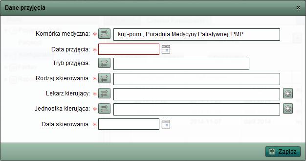 Widoczność i obowiązkowość godziny przyjęcia może być zdefiniowana w zależności od komórki medycznej.