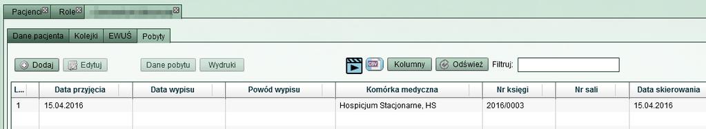 jednostki. Rys. 41 Przyjęcie do komórki medycznej (poradnia) Jeśli wszystkie dane są poprawne, kliknięcie przycisku Zapisz lub wciśnięcie klawisza Enter spowoduje przyjęcie pacjenta.