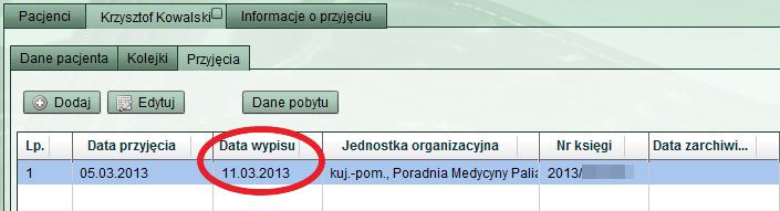 a także w danych przyjęcia pacjenta, którego dotyczy dany