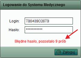 razy to na ekranie w oknie logowania pokaże się komunikat o pozostałej liczbie prób logowania. Rys.