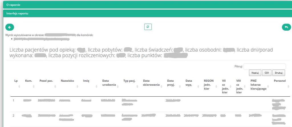 Rys. 26 Po wybraniu kryteriów wyboru dla raportu wykonanych porad: - wybór okresu rozliczeniowego -