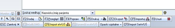 Jeżeli wcześniej byli już importowani pacjenci, to wyświetli się lista pacjentów. Na dole ekranu wybieramy Import ewuś i wskazujemy katalog, w którym wcześniej wypakowaliśmy dane EWUŚ. Rys. 30 6.