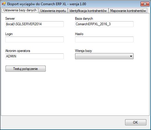 Konfiguracja połączenia z bazą danych programu Comarch ERP XL 1.