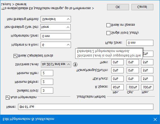 TEKST I TYPOGRAFIA Users are required to enable the Extended 2 hyphenation method in Preferences (Preferencje > Akapit > Metoda dzielenia wyrazów) to enable applying strictness levels in a legacy