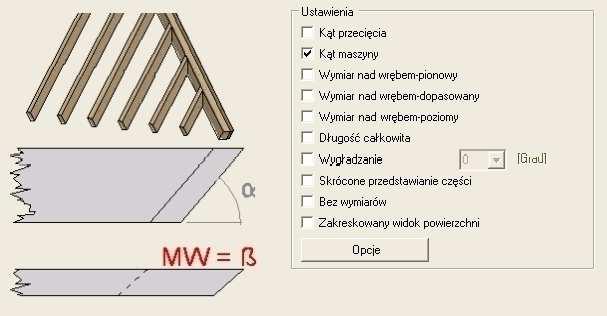 Kąt maszyny Kąt ten wynosi 0 stopni, gdy przekrój poprzeczny jest prostopadły