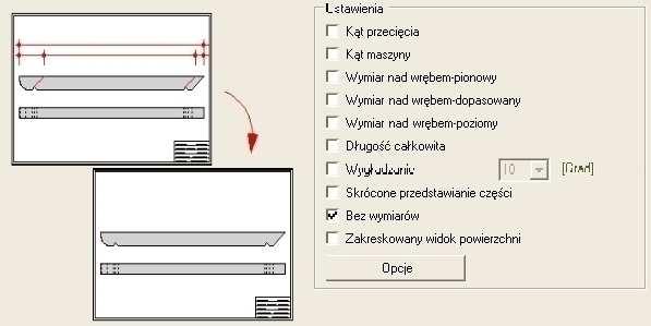 Program przedstawi tylko fragmenty elementu zawierające wręby,