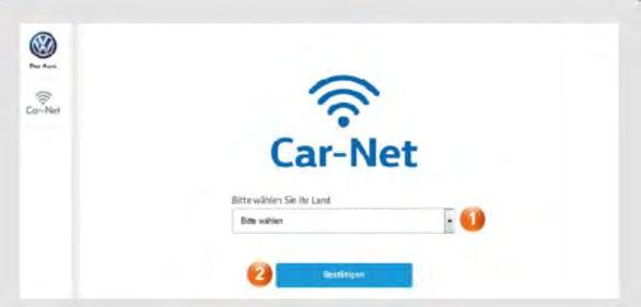 Jeśli proces rejestracji nie został przerwany, następuje automatyczne przejście do ekranu wyboru kraju i języka. 1. Logowanie na portalu Car-Net Rozdział 9.