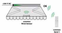 Czujniki commeo Technika, która porusza Zdjęcie produktu Nr artykułu Nazwa produktu commeo Wind Sensor 29 77 54 Czujnik wiatru do markiz z ramieniem przegubowym Czujnik commeo Wind Sensor został