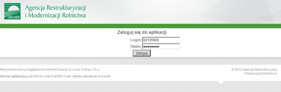 Logowanie do aplikacji WPI Poprzez zalogowanie do systemu teleinformatycznego Agencji za pomocą loginu i kodu dostępu następuje uwierzytelnienie wnioskodawcy.