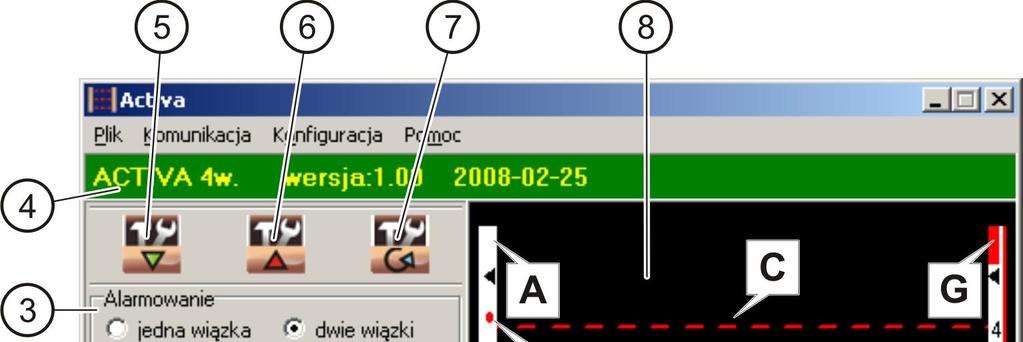 ACTIVA SATEL 7 Rysunek 10. Okno programu ACTIVA. 1. Numer seryjny nadajnika niepowtarzalny kod identyfikacyjny urz dzenia (4 cyfry); 2.