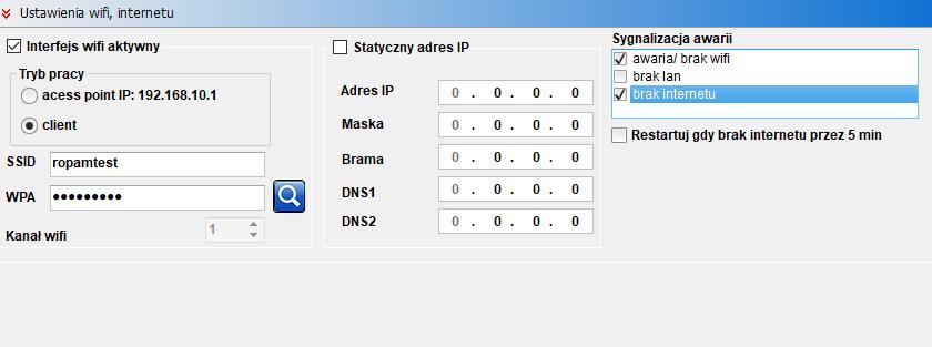 Ustawienia WIFI/LAN (DHCP), app RopamNeo Stan