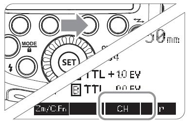 Naciśnij przycisk funkcyjny 3 do momentu pojawienia się <Ch> na ekranie LCD. Kołem nastawczym wybierz odpowiedni kanał od 1 do 4.