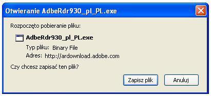 Załącznik: Zasady pobierania i instalacji Adobe Reader'a 9.3 PL 1.