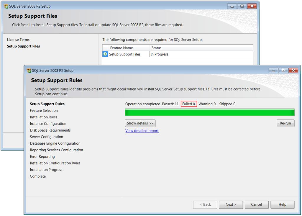 Instalacja i konfiguracja Microsoft SQL Server 2008 R2 Express 4/11 Jeśli nie zostanie zgłoszony żaden błąd (Failed 0), to instalator