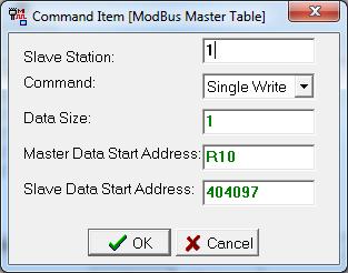 dla zadanej, adres 1000 w hex po przeliczeniu na format dziesiętny należy dodać 1 (adres 1000 hex 4096 dec 4097 adres, który zadajemy): Slave station adres Micno w sieci modbus Command komenda