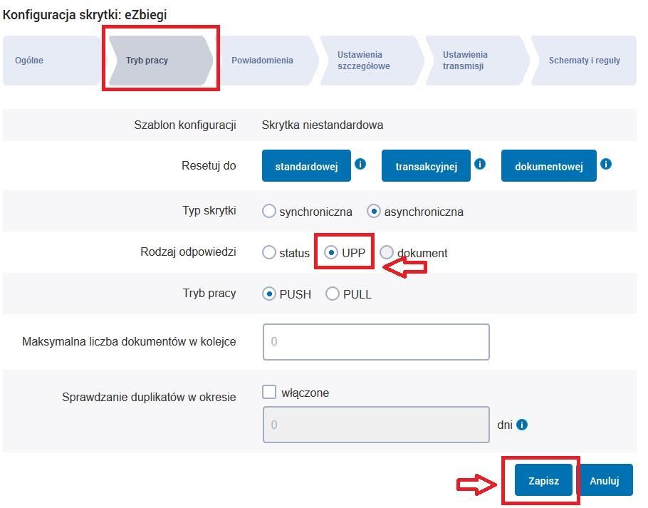 przycisk Edytuj i zmieniamy Rodzaj odpowiedzi ze status