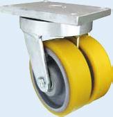 Koła żeliwne z poliuretanem do dużych obciążeń w obudowach skrętnych / High load cast iron wheels with polyurethane in swivel housings Ø 125