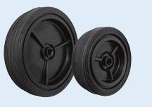 63T 71-80x107 232 2,25 130 Ø 250 93T 71-80x107 284 2,50 150 Koła tworzywowo-gumowe w obudowach z trzpieniem / Plastic and rubber wheels in