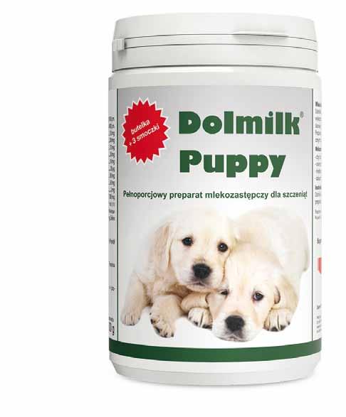 Dolmilk Puppy PREPARAT MLEKOZASTĘPCZY DLA SZCZENIĄT (z butelką i smoczkami) Dolmilk Puppy zawiera składniki w optymalnej ilości i proporcji. Zawarte w nim białko jest wyłącznie pochodzenia mlecznego.