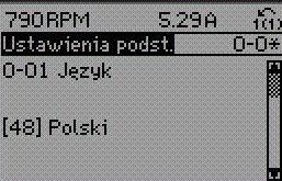 . Linie od 2 do 5 na wyświetlaczu zawierają listę grup parametrów do wyboru za pomocą przycisków w górę i w dół. 130BP066.10 Ilustracja 8.8: Przykładowy wyświetlacz.