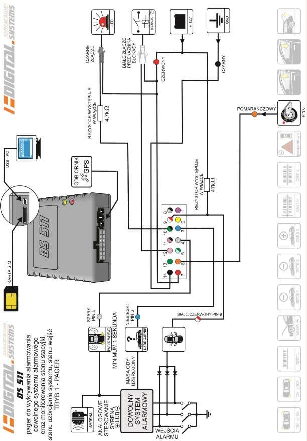 SCHEMAT 2 - Tryb 1 - pager do wykrywania alarmowania dowolengo system alarmowego oraz