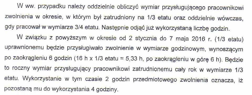 Zwolnienia przysługującego pracownikowi