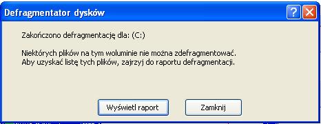 Kliknij przycisk Defragmentuj. Proces defragmentacji rozpoczyna się. Pojawi się okno "Defragmentacja jest zakończona: (C :)". Kliknij przycisk Wyświetl raport.