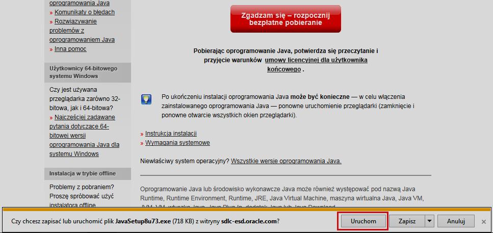 W przypadku korzystania z przeglądarki Mozilla Firefox: Należy wybrać przycisk Zapisz plik Jeżeli w