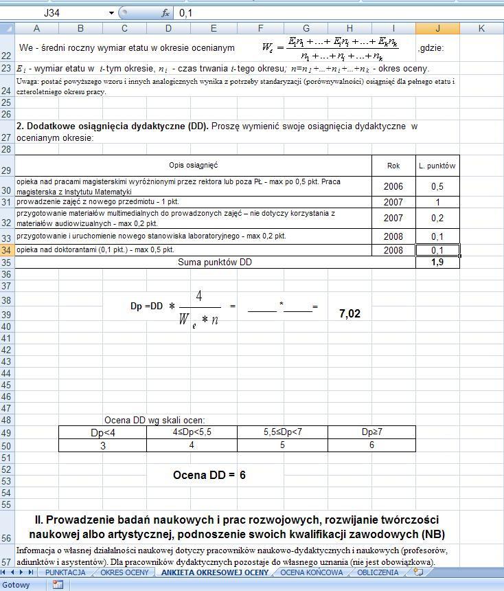 4. Wszelkie obliczenia (ilość punktów, jak również ocena) są