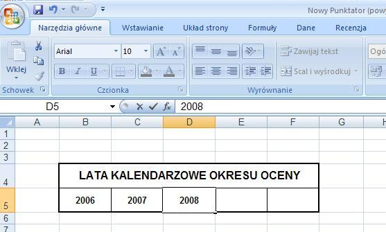 Arkusz Okres Oceny W tym arkuszu należy podać lata kalendarzowe okresu ocenianego. Na przykład, jeżeli oceniany okres trwał od 1.10.2006 r. do 30.04.2008 r.