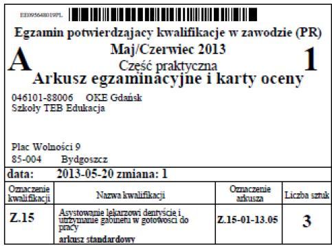 Naklejka na bezpieczną kopertę przeznaczoną na dostawę (dystrybucja) Arkuszy egzaminacyjnych i