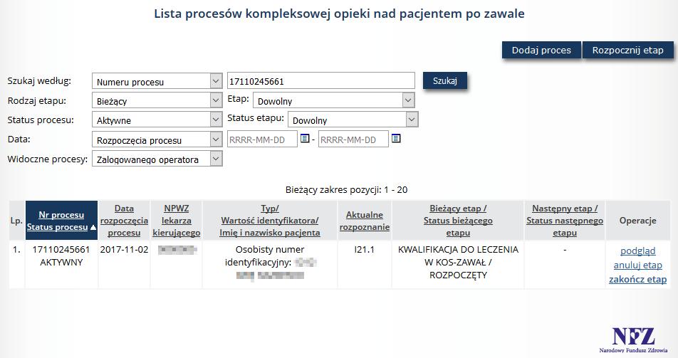 Rys. 6.20 Przykładowa lista procesów kwalifikacja rozpoczęta 6.10.