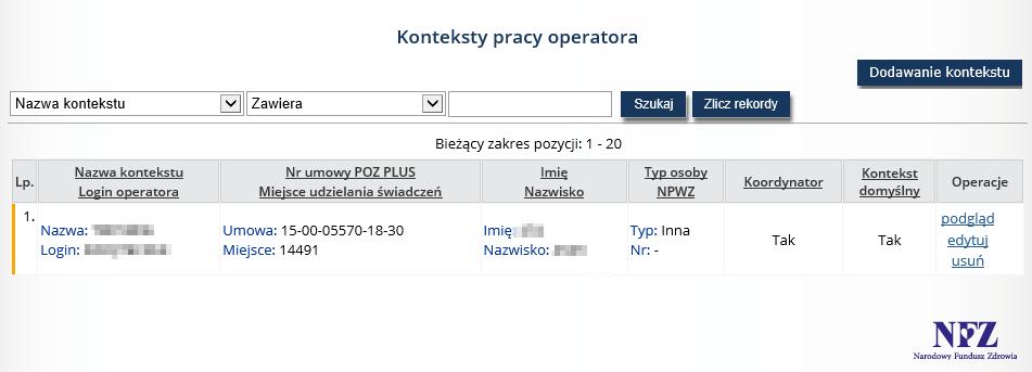 10. Konteksty POZ PLUS Kolejny obszar w menu aplikacji o nazwie Konteksty odnosi się do programu pilotażowego opieki koordynowanej w podstawowej opiece zdrowotnej POZ PLUS.